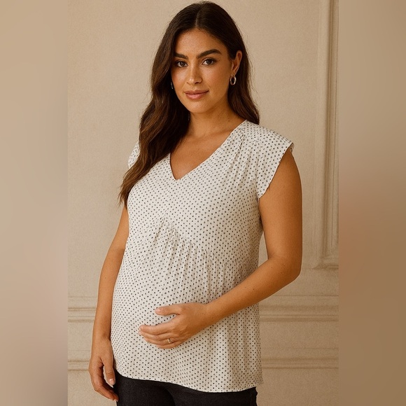 H&M Tops - H&M Mama Maternity Top White with black Polka Dots Flutter Sleeve M​​​​​…​​